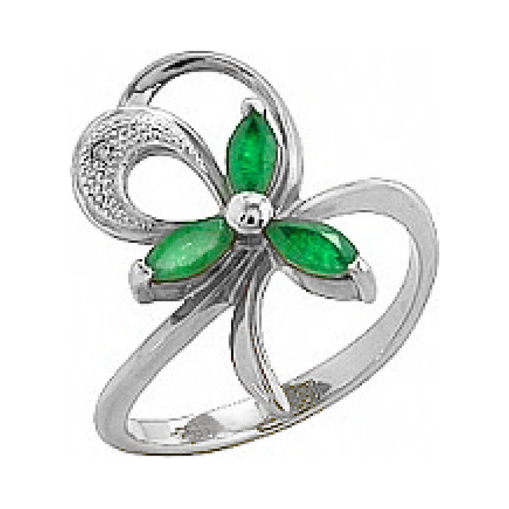 Золотое кольцо с бриллиантом и изумрудом № 103390