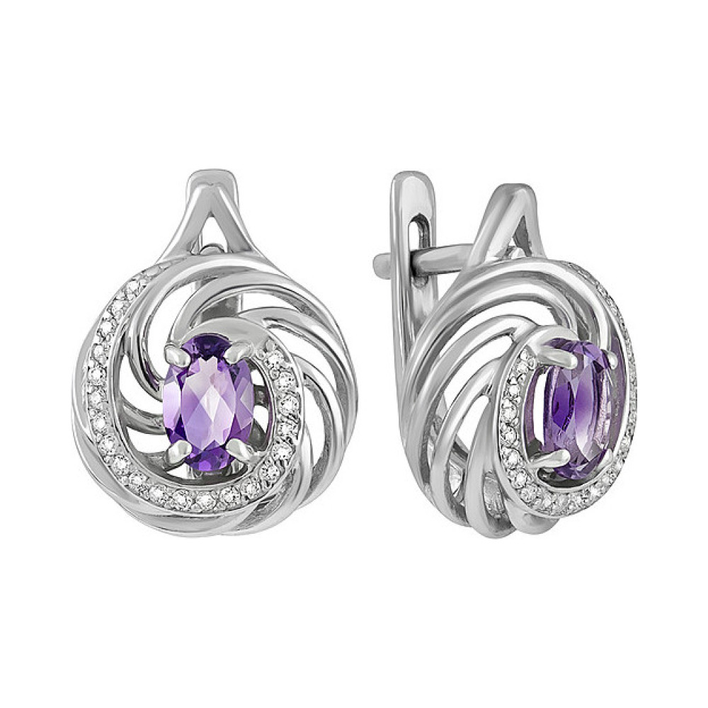 Серебряные серьги с аметистом и фианитом № 133125