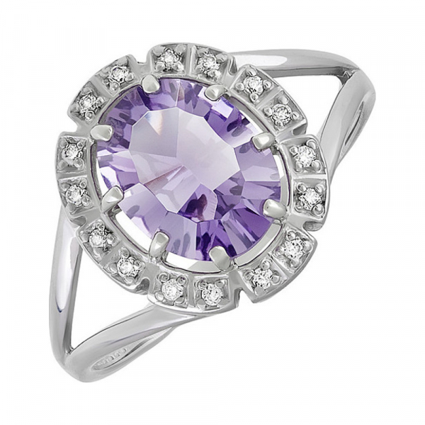 Серебряное кольцо с аметистом и фианитом № 133827