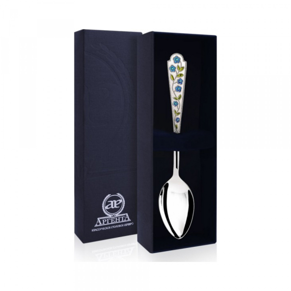 Серебряная чайная ложка «Лето-Василек» с эмалью