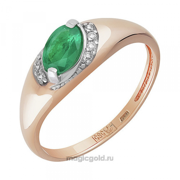 Золотое кольцо с бриллиантом и изумрудом № 163233