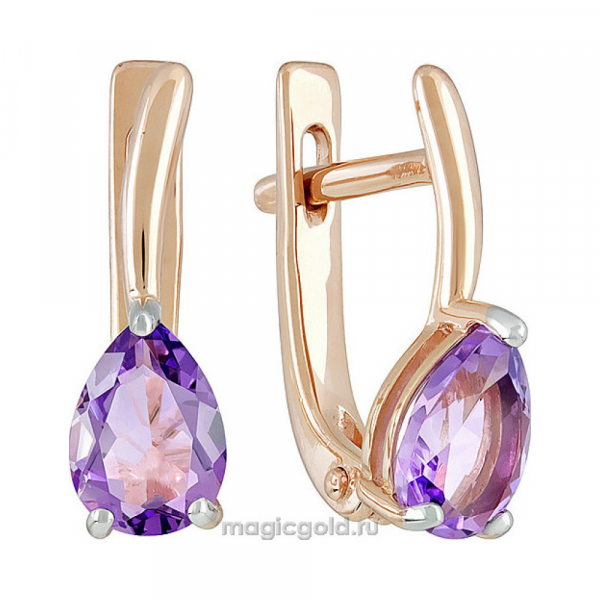 Золотые серьги с аметистом № 139105