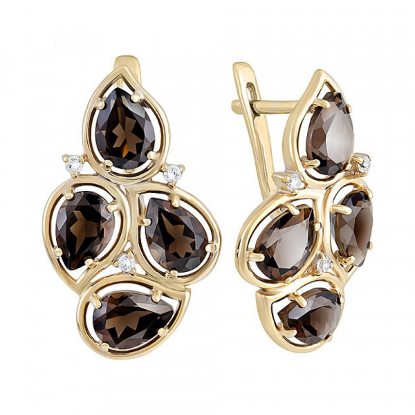 Серебряные серьги с раухтопазом, фианитом и золотым покрытием № 132639