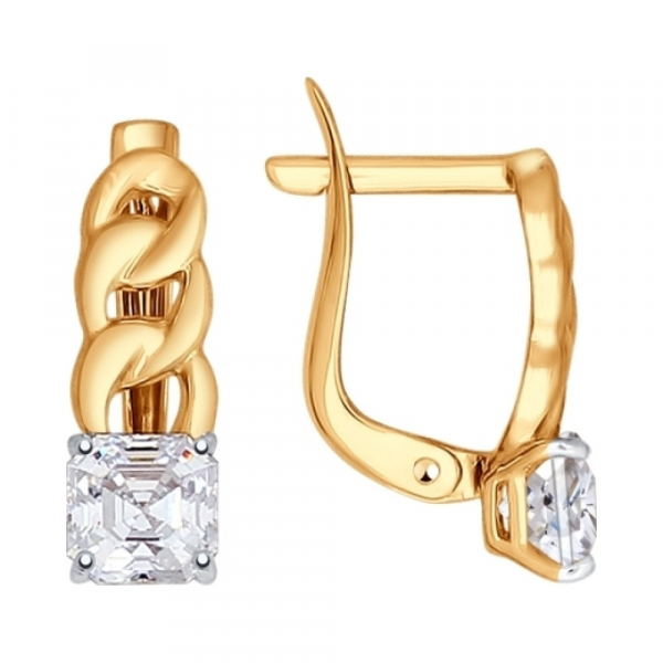 Золотые серьги с кристаллом swarovski № 138385