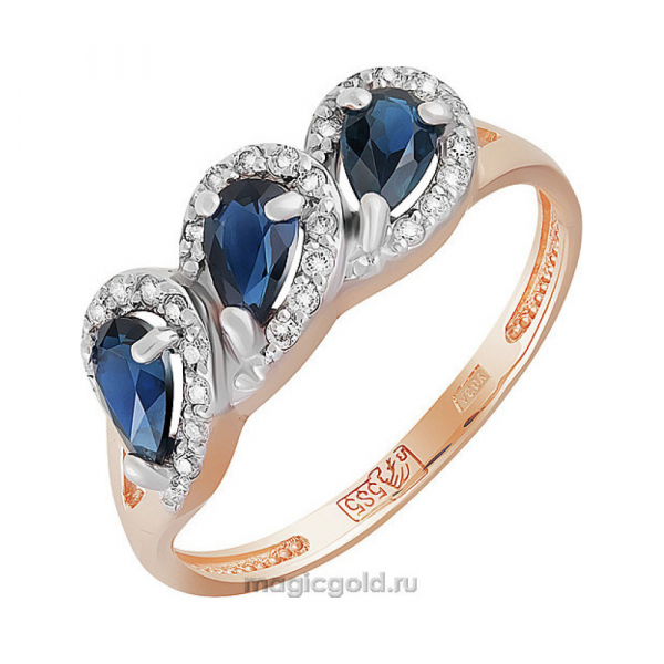 Золотое кольцо с бриллиантом и сапфиром № 161264