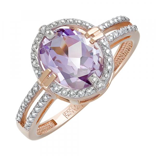 Золотое кольцо с аметистом и фианитом № 126983