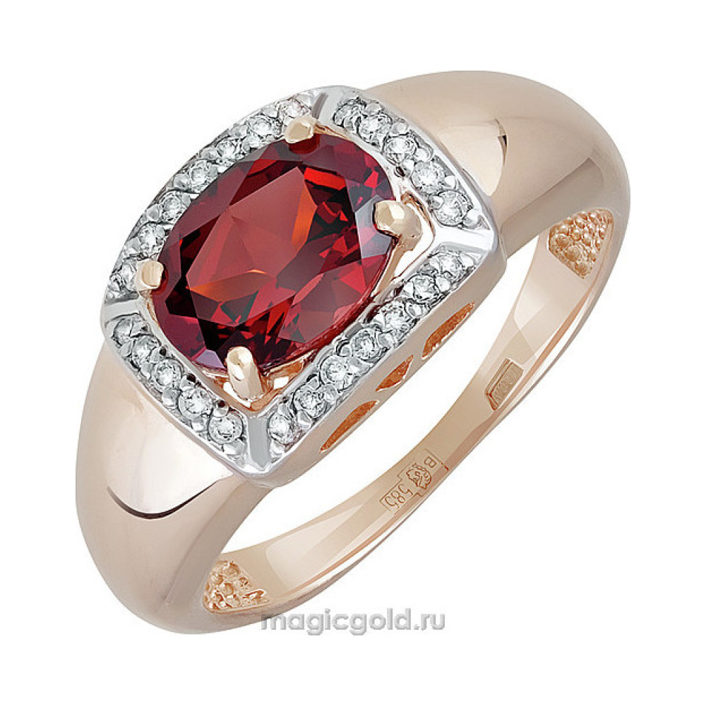 Золотое кольцо с гранатом и фианитом № 141339