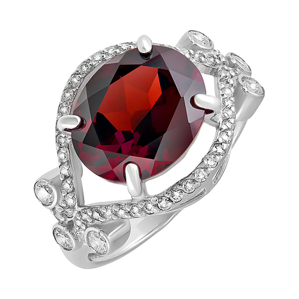 Серебряное кольцо с гранатом и фианитом № 127986