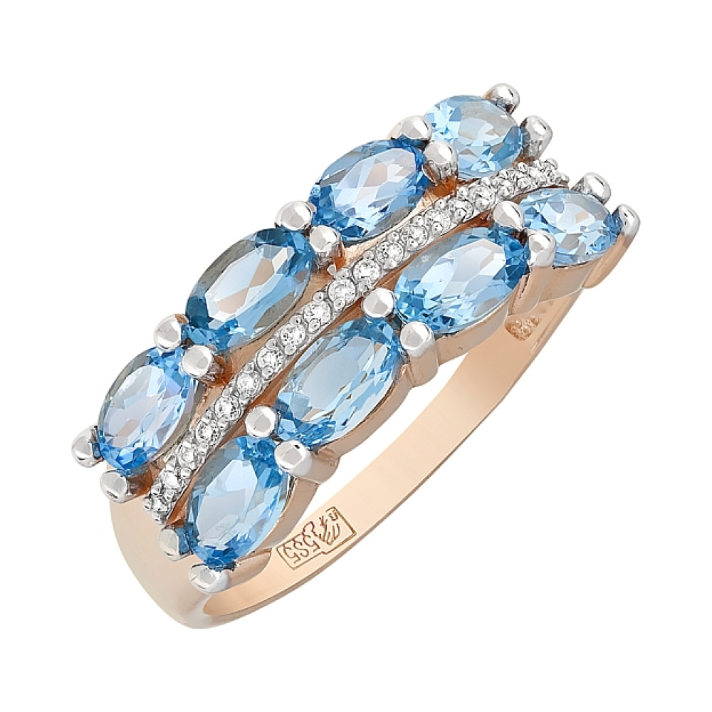 Золотое кольцо с топазом и фианитом № 120427