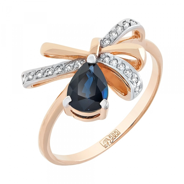 Золотое кольцо с сапфиром и фианитом № 119159