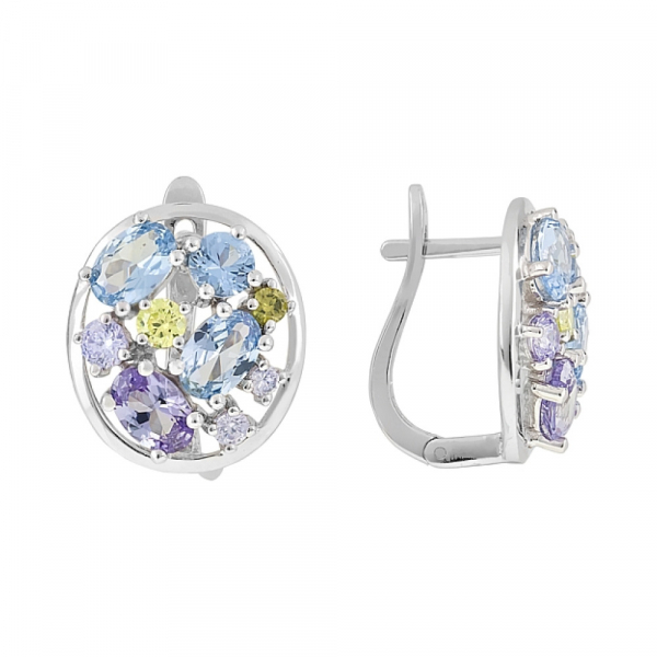 Серебряные серьги с имитац. шпинели, корундом и фианитом № 112767