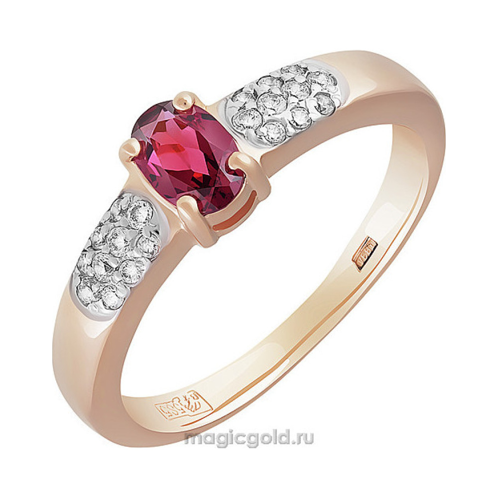 Золотое кольцо с гранатом и фианитом № 158835