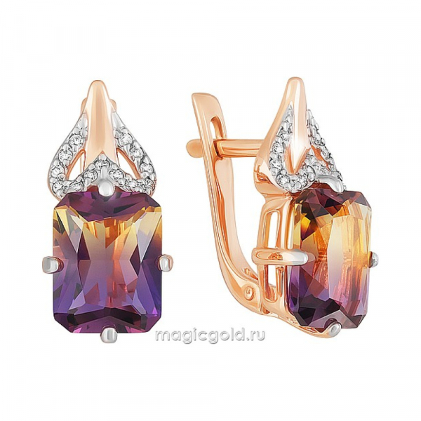 Золотые серьги с аметрином и фианитом № 162576