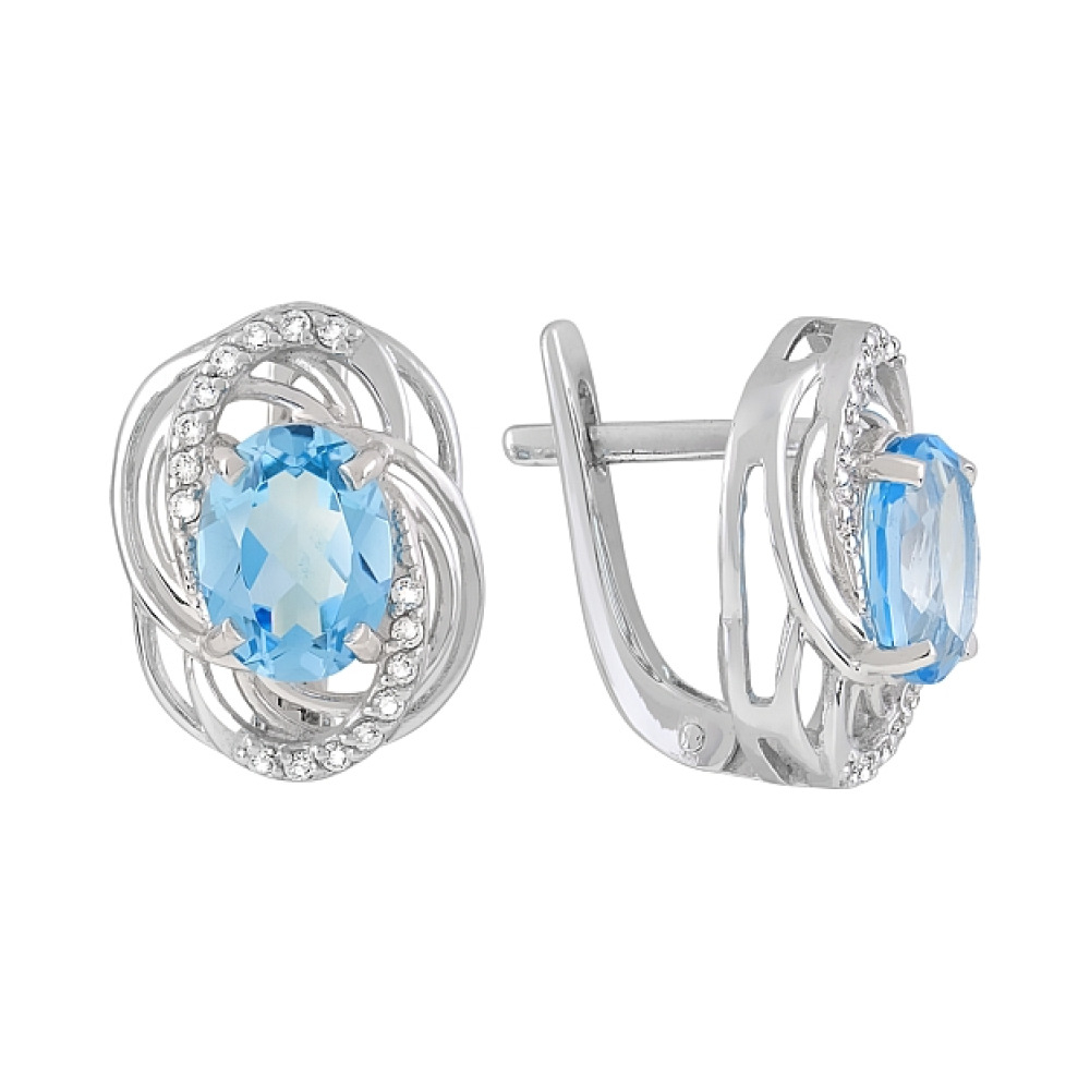 Золотые серьги с топазом и фианитом № 119724