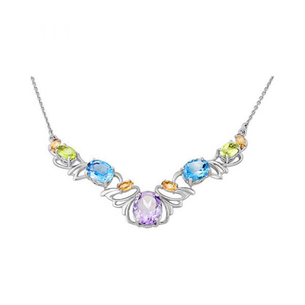 Серебряное колье с полудраг. вставками № 126964