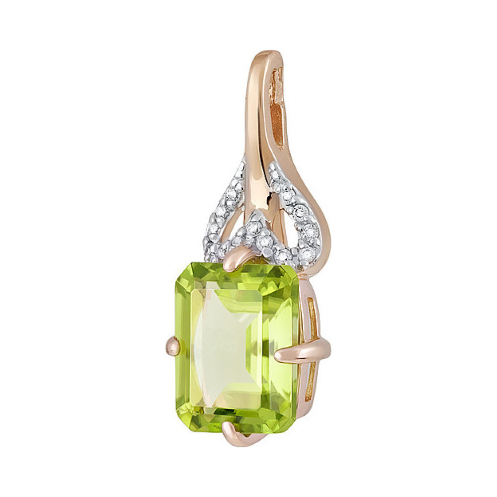 Золотая подвеска с хризолитом и фианитом № 131800