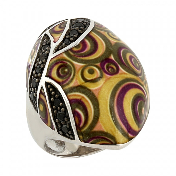 Серебряное кольцо с эмалью и фианитами № 106175