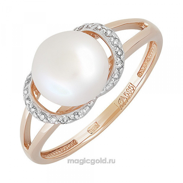Золотое кольцо с жемчугом и фианитом № 151363