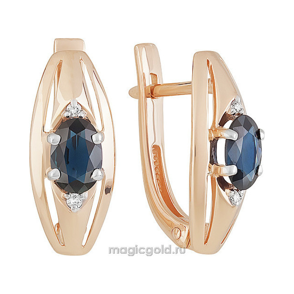 Золотые серьги с бриллиантом и сапфиром № 159248