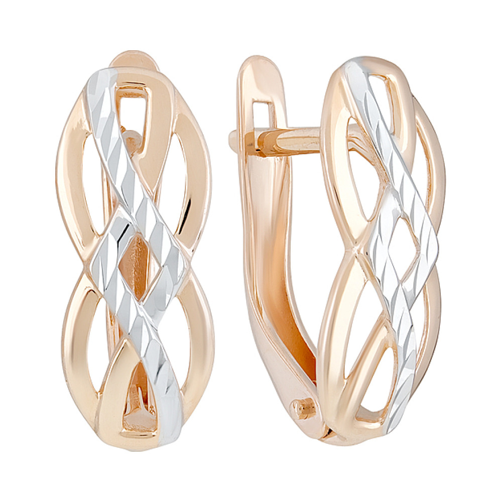 Золотые серьги без камня с алмазкой № 129189