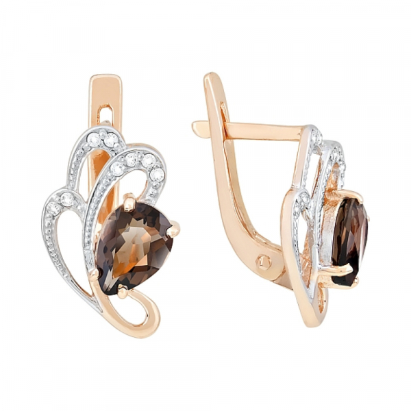 Золотые серьги с раухтопазом и фианитом № 117732