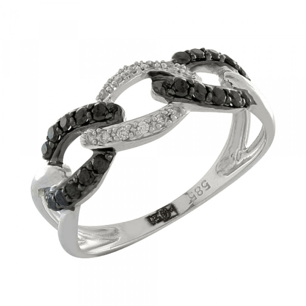 Золотое кольцо с черными и белыми бриллиантами № 100366