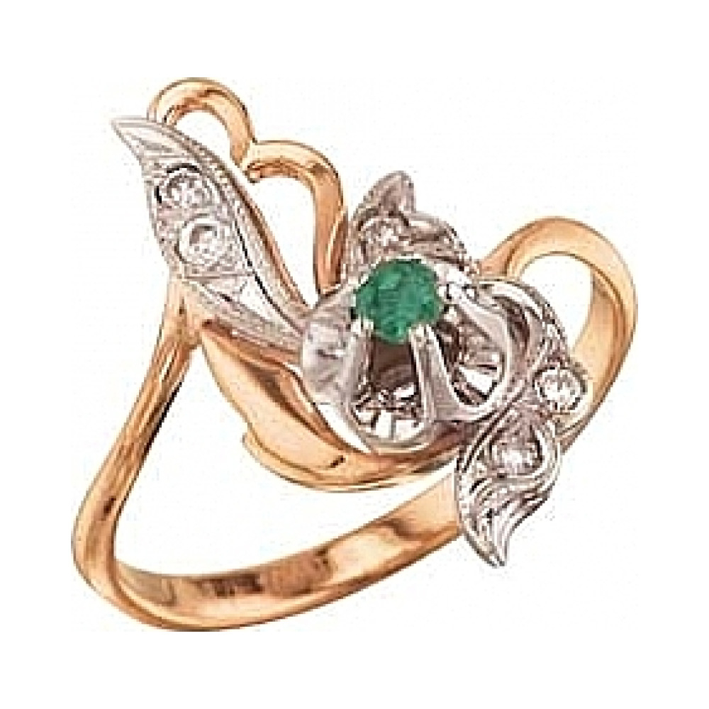 Золотое кольцо с бриллиантом и изумрудом № 4205
