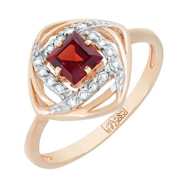 Золотое кольцо с гранатом и фианитом № 117888