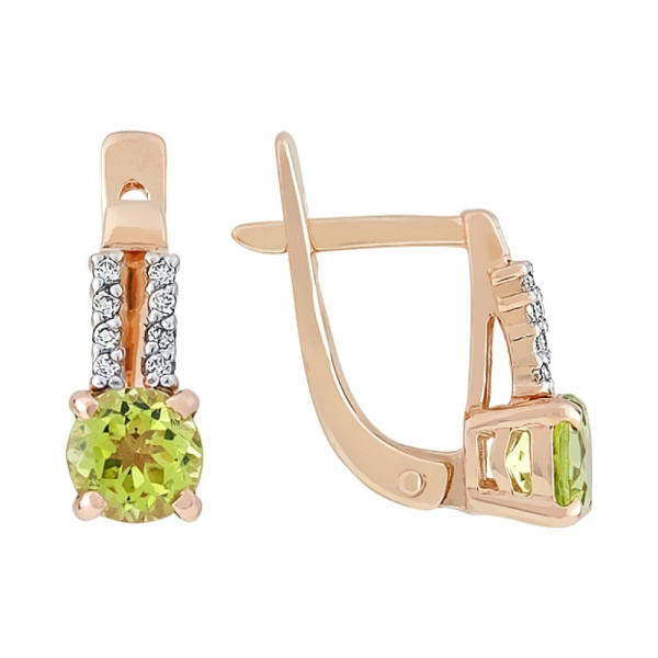 Золотые серьги с хризолитом и фианитом № 114716