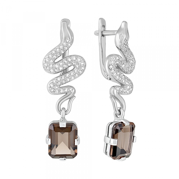 Серебряные серьги с раухтопазом и фианитом № 128135