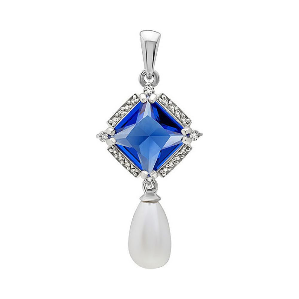 Серебряная подвеска с алпанитом, перл жемчугом и фианитом № 134568