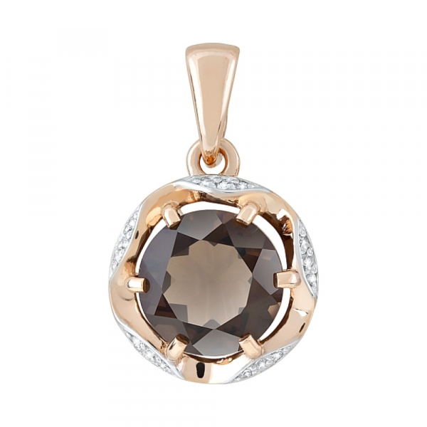 Золотая подвеска с раухтопазом и фианитом № 119659