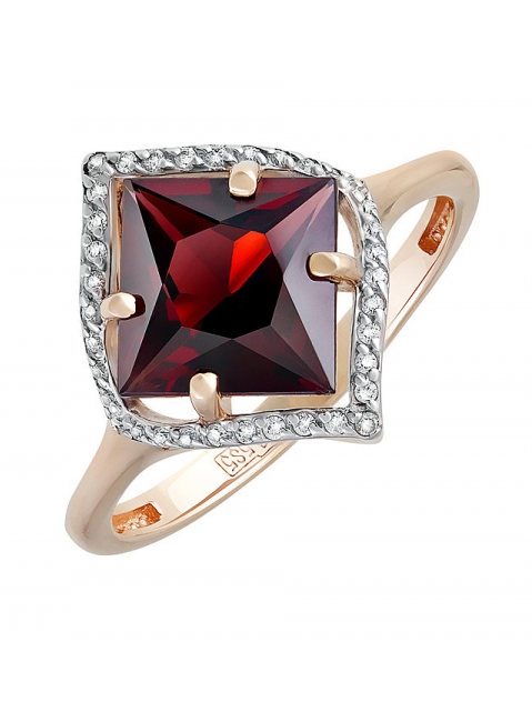 Золотое кольцо с гранатом и фианитом № 131671