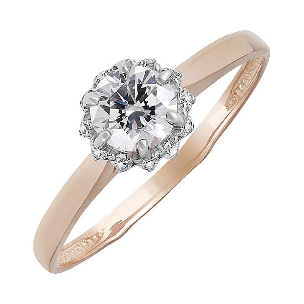 Золотое кольцо с кристаллом swarovski и фианитом № 133540