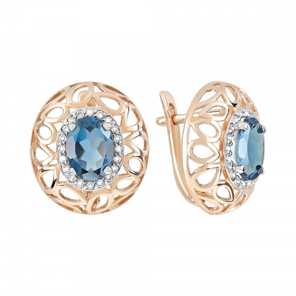 Золотые серьги с топазом и фианитом № 120002