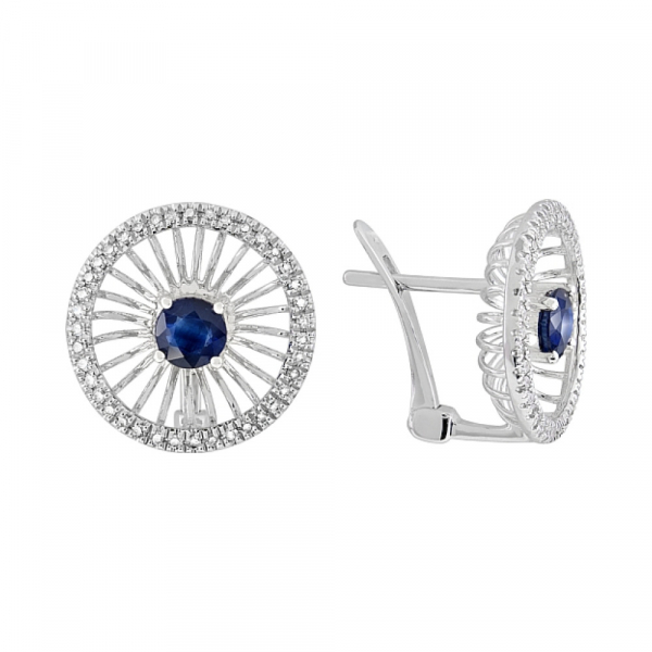 Золотые серьги с бриллиантами и сапфиром № 107078