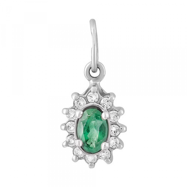 Серебряная подвеска с изумрудом и фианитом № 130337