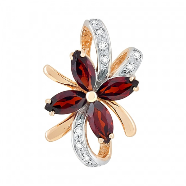 Золотая подвеска с гранатом и фианитом № 105674