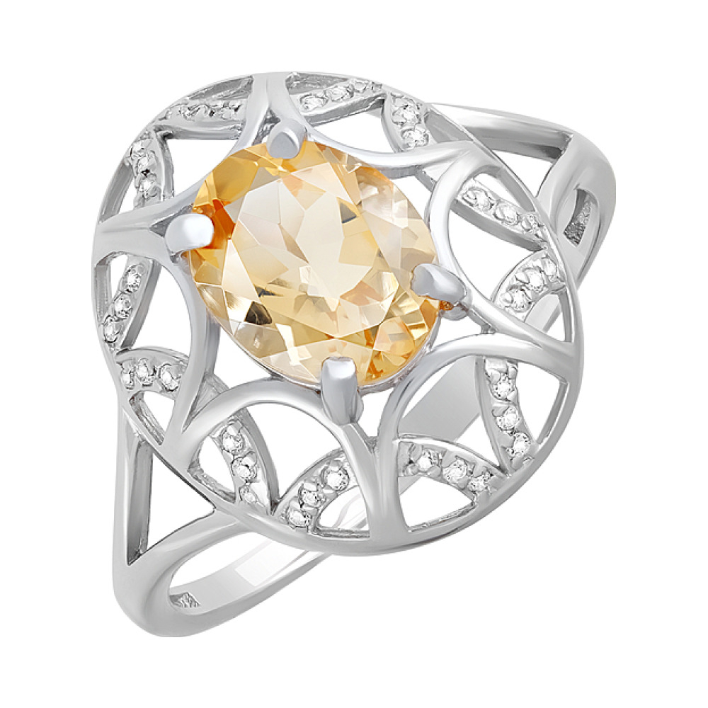 Серебряное кольцо с цитрином и фианитом № 124644