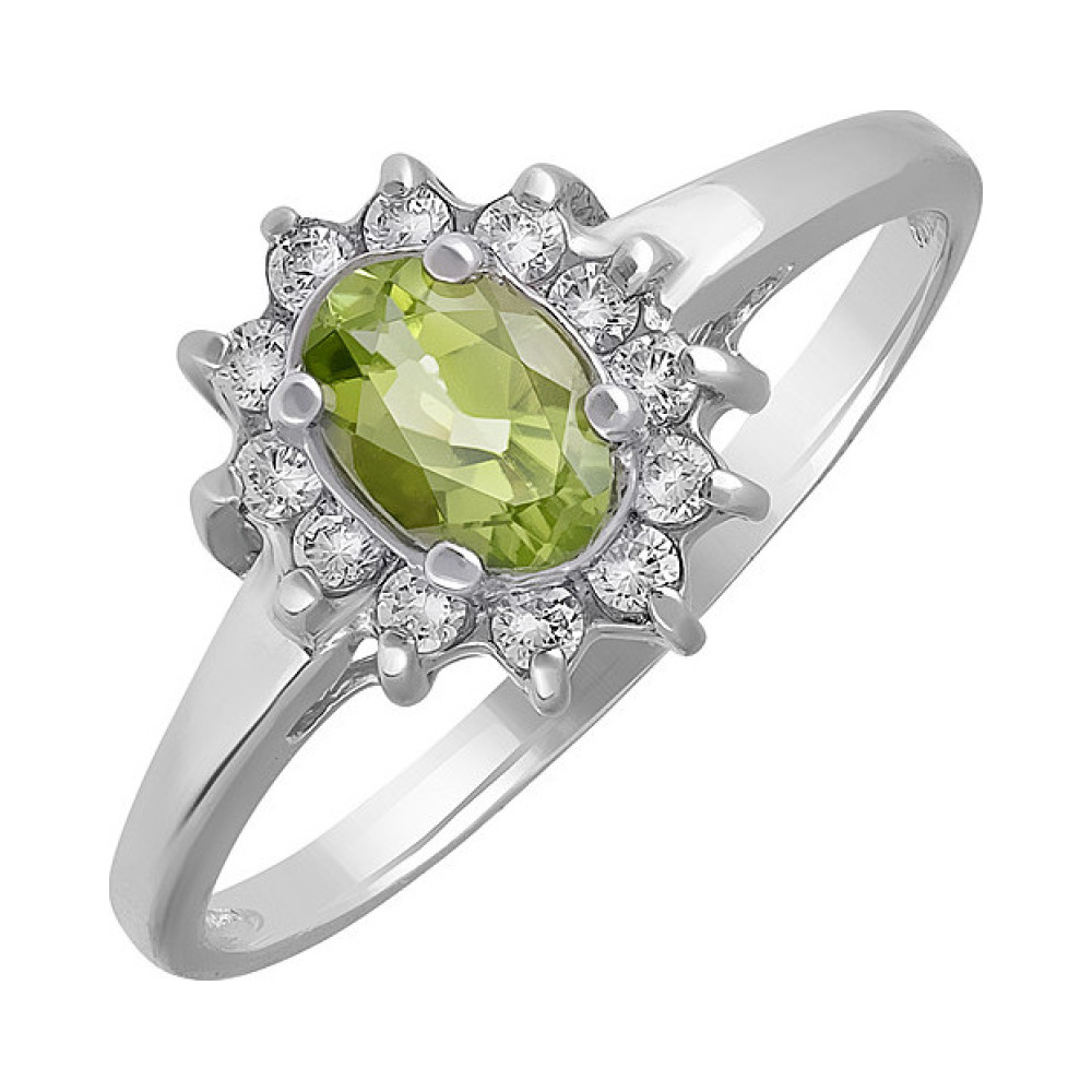 Серебряное кольцо с хризолитом и фианитом № 132094