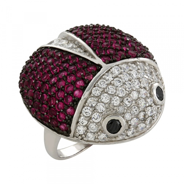 Серебряное кольцо с имитац. рубина и фианитом № 82447