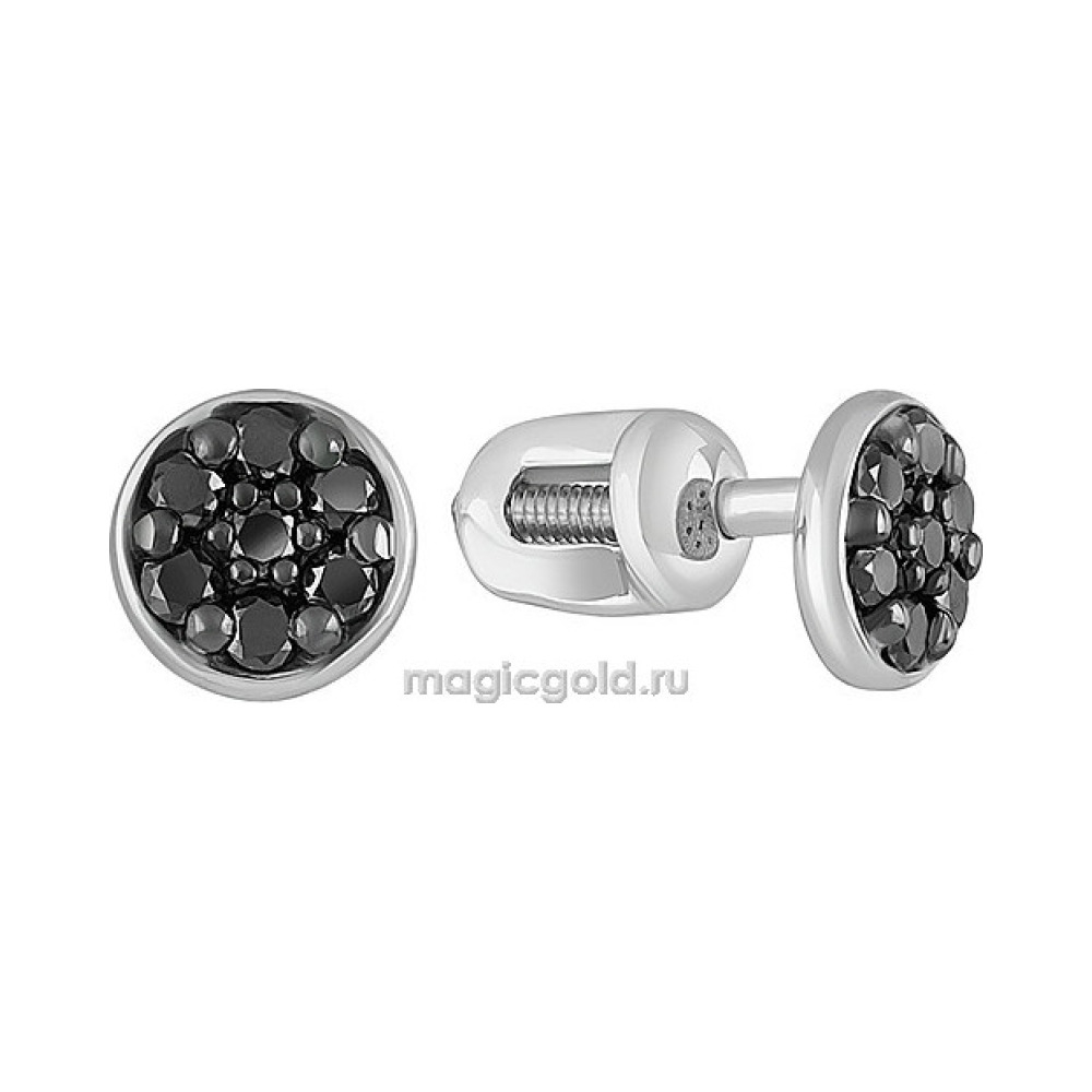 Пуссеты с чёрным бриллиантом  № 155589