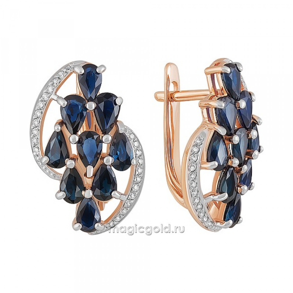 Золотые серьги с бриллиантом и сапфиром № 121554