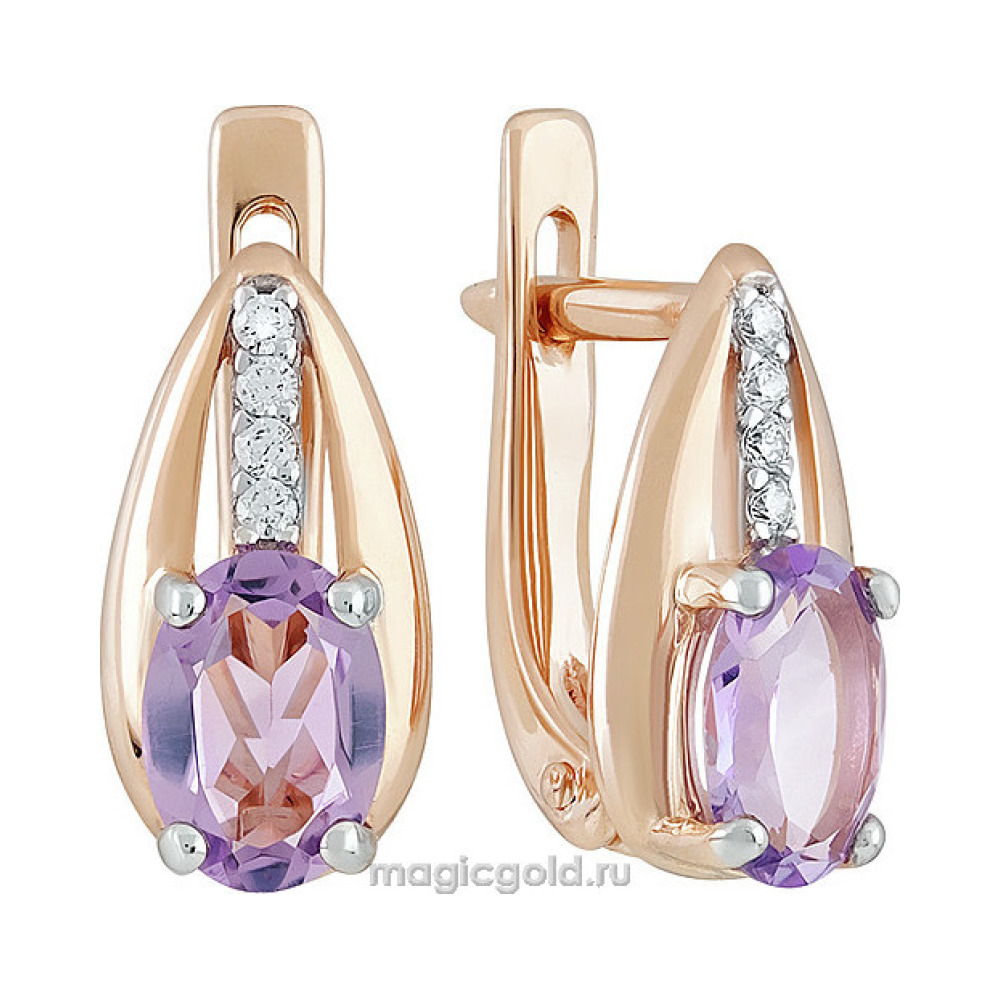 Золотые серьги с аметистом и фианитом № 139835