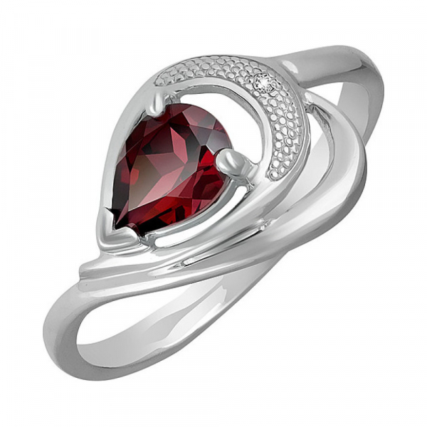 Серебряное кольцо с гранатом и фианитом № 132762