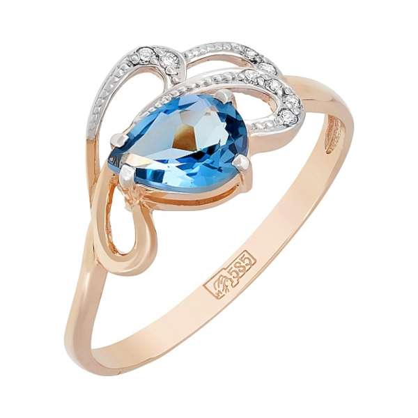 Золотое кольцо с топазом и фианитом № 115365