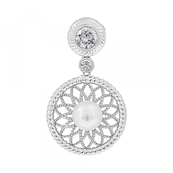 Серебряная подвеска с имитац. жемчуга и фианитами № 112720