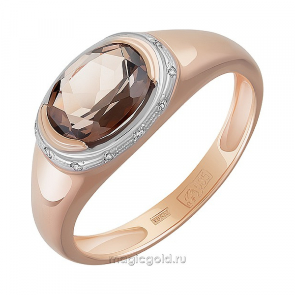 Золотое кольцо с раухтопазом и фианитом № 162960