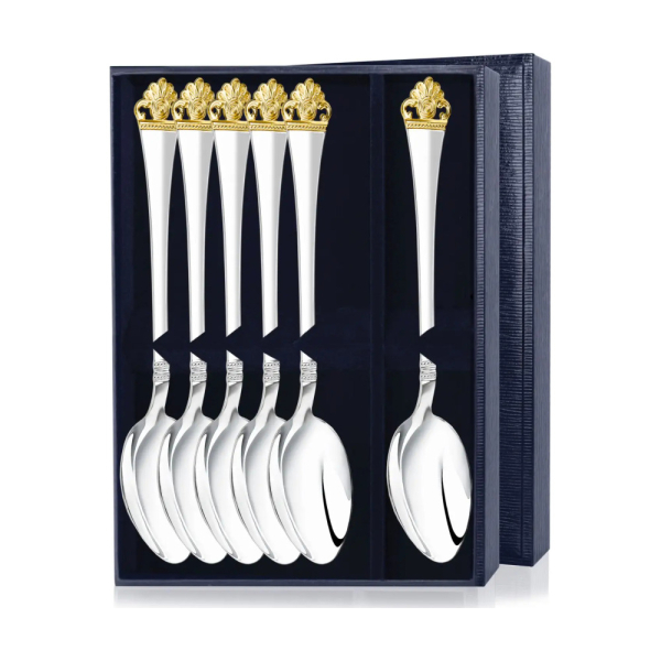 Набор столовых ложек Афина с позолотой в футляре из серебра 925 пробы