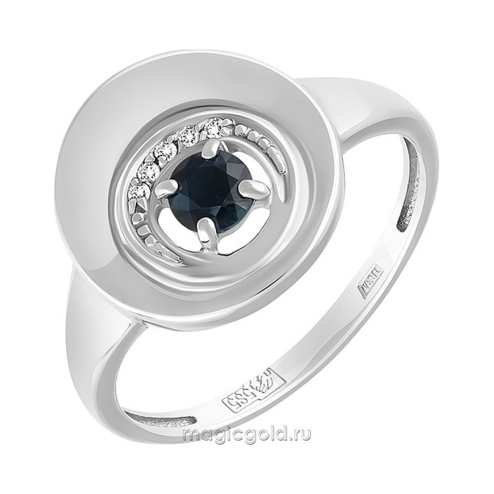 Золотое кольцо с бриллиантом и сапфиром № 160643